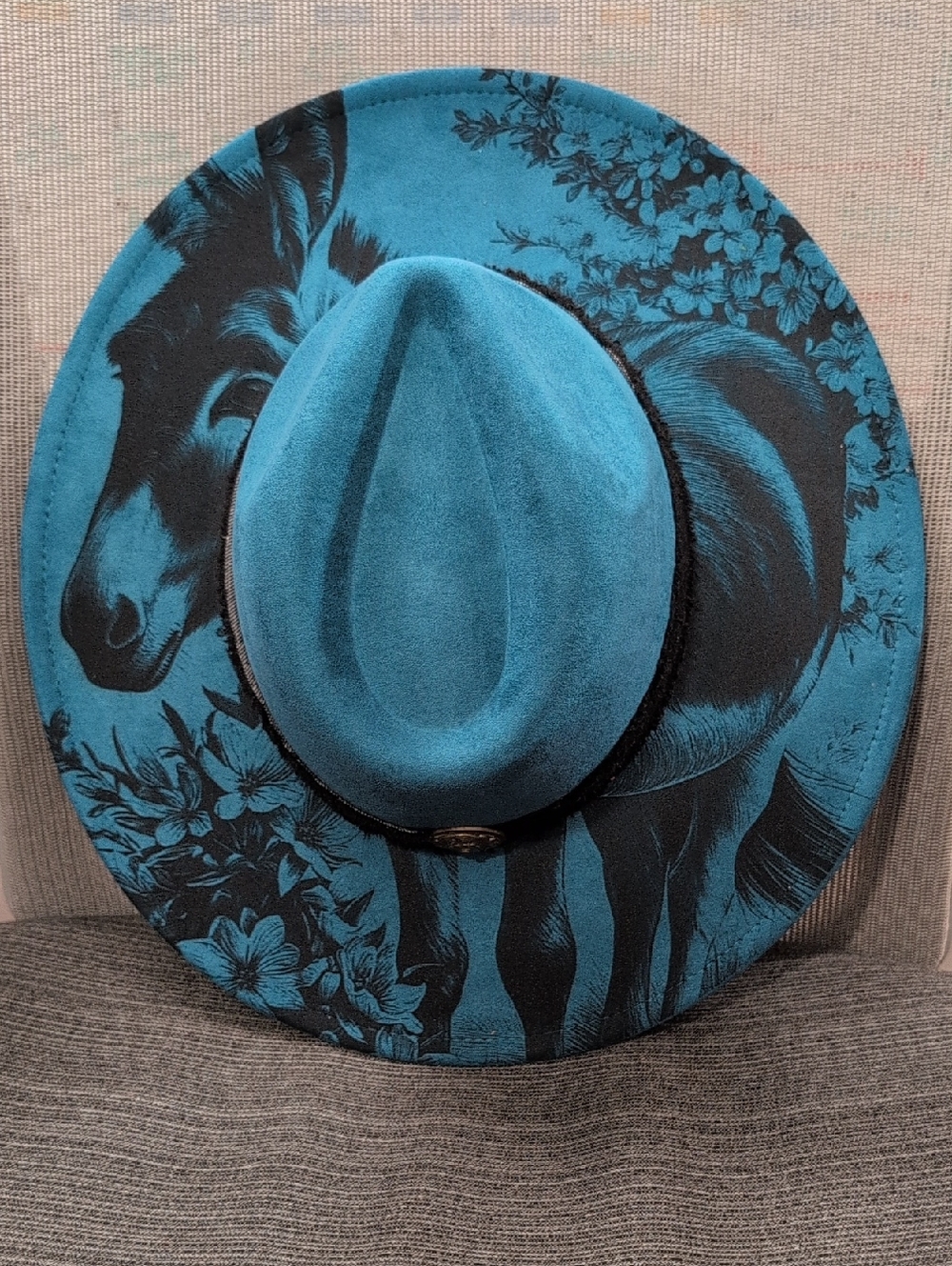 Burned Teal Western Hat | Artisan Donkey & Floral Design | Boho Cowgirl Statemen
